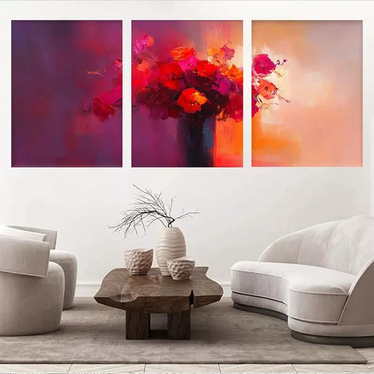 3pcs Abstract Vibrant Red and Orange Blossoms Wall Art Set Canvas Framed 50x70cm - High Quality Print 100% Australian Made Wall Canvas Ready to Hang