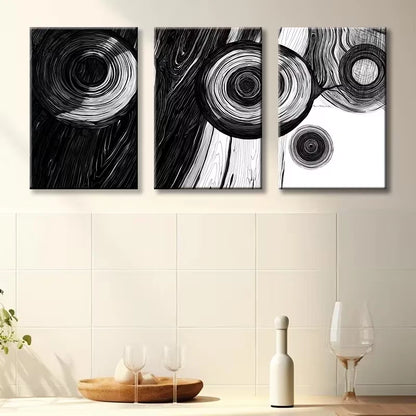 3pcs Black and white Abstract Wood Ring Wall Art Set Canvas Framed 60x90cm - High Quality Print 100% Australian Made Wall Canvas Ready to Hang - Bella Home Decor