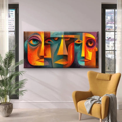 Abstract Geometric Faces Wall Art Canvas Office Home Room Framed 120x60cm