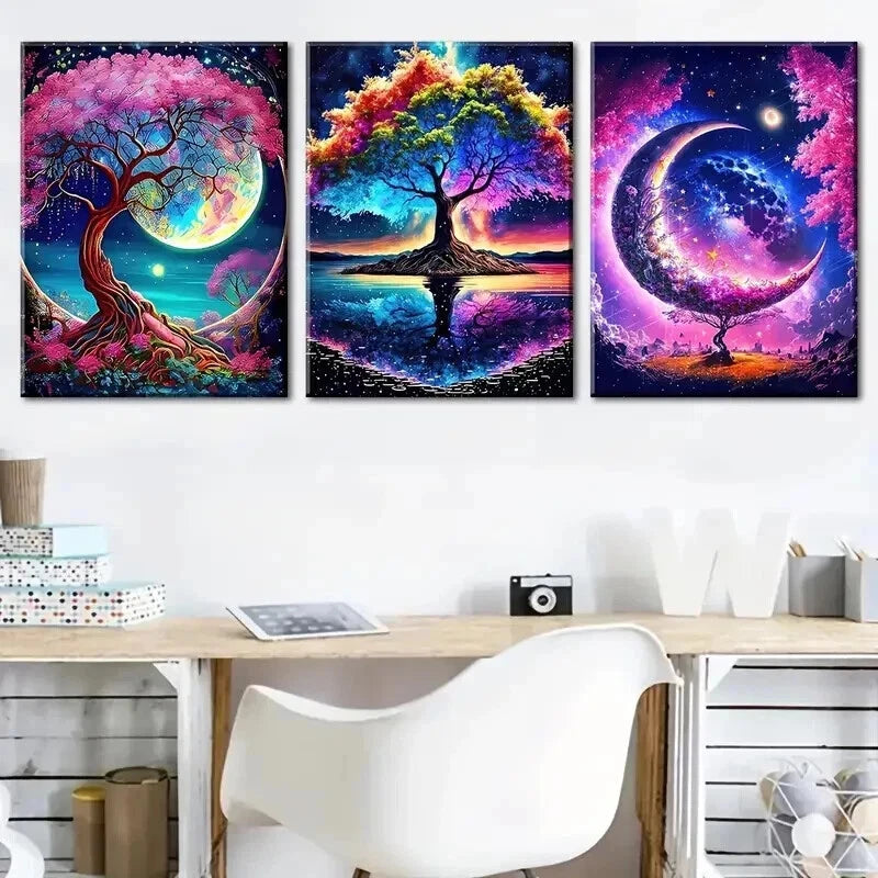 3pcs Fantasy Purple Tree of Life Dreamy Perfect Wall Art Set Canvas Framed 60x90cm - High Quality Print 100% Australian Made Wall Canvas Ready to Hang - Bella Home Decor