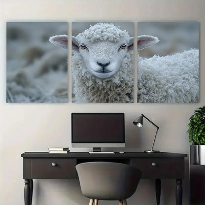3pcs Fluffy Sheep Face Winter Wildlife Metal Print Ready to Hang Art - Bella Home Decor