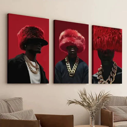 3pcs Black Man Art Luxury Red and Black Fashion Gold  Wall Art Set Canvas Unframed - High Quality Print 100% Australian Made Wall Canvas - Bella Home Decor
