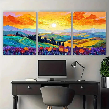 3pcs Vibrant Italian Countryside Landscape Rolling Metal Print Ready to Hang Art