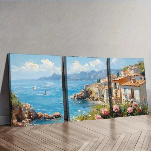 3pcs Coastal Village Nature Wall Art Canvas Unframed - High Quality Print 100% Australian Made Wall Canvas - Bella Home Decor