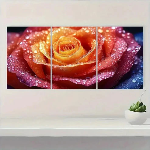 3pcs Rainbow Rose Painting Vibrant Wall Art Canvas Unframed - High Quality Print 100% Australian Made Wall Canvas