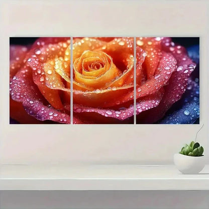 3pcs Rainbow Rose Painting Vibrant Wall Art Canvas Unframed - High Quality Print 100% Australian Made Wall Canvas
