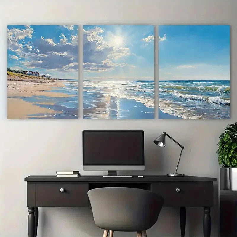 3pcs Summer Beach Seashore Illustration Metal Print Ready to Hang Art - Bella Home Decor