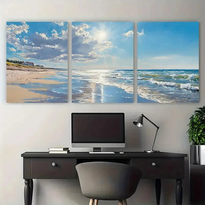 3pcs Summer Beach Seashore Illustration Metal Print Ready to Hang Art - Bella Home Decor