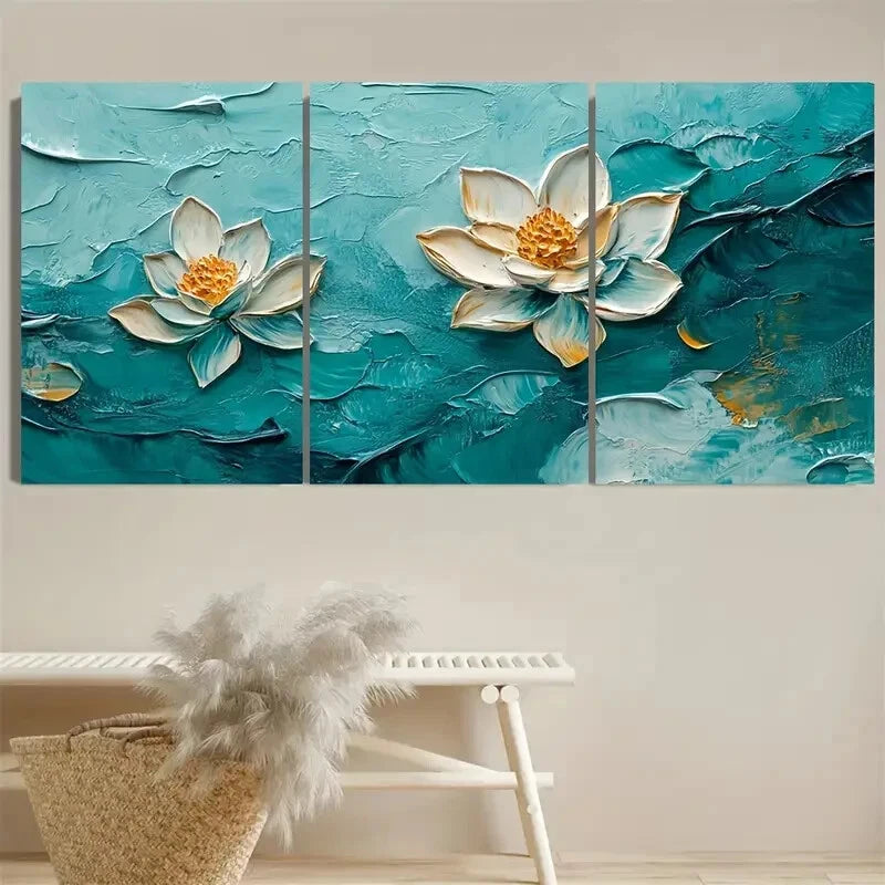 3pcs Underwater Floral Ocean Flower on Turquoise Metal Print Ready to Hang Art - Bella Home Decor