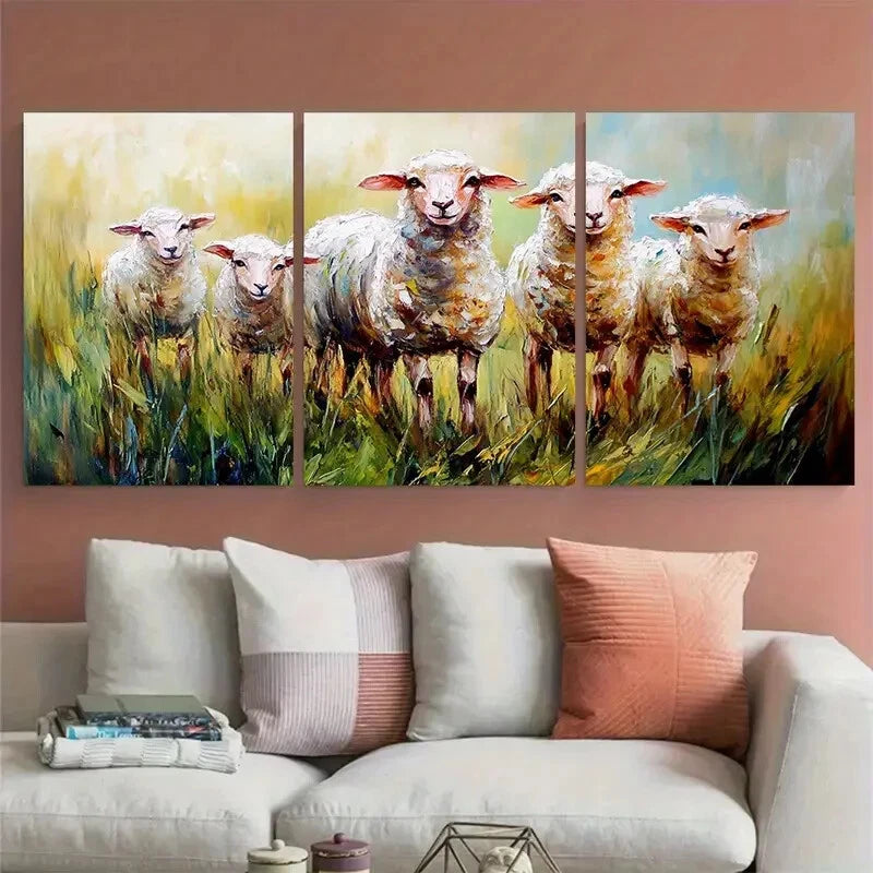 3pcs Sheep Lambs Farm Animals Pet Portrait Metal Print Ready to Hang Art - Bella Home Decor