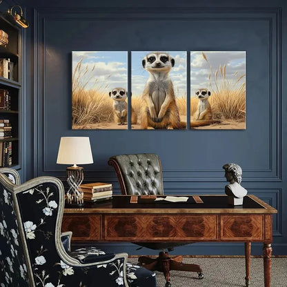 3pcs Meerkat Nature Landscape Abstract Animal Metal Print Ready to Hang Art - Bella Home Decor