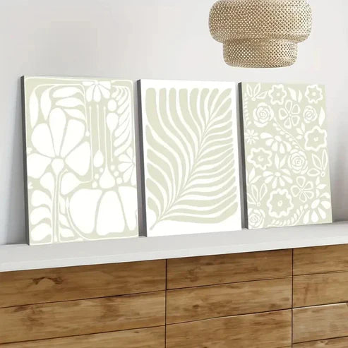 3pcs Abstract Botanical Art Florals & Leaves Green Wall Art Set Canvas Unframed - High Quality Print 100% Australian Made Wall Canvas - Bella Home Decor