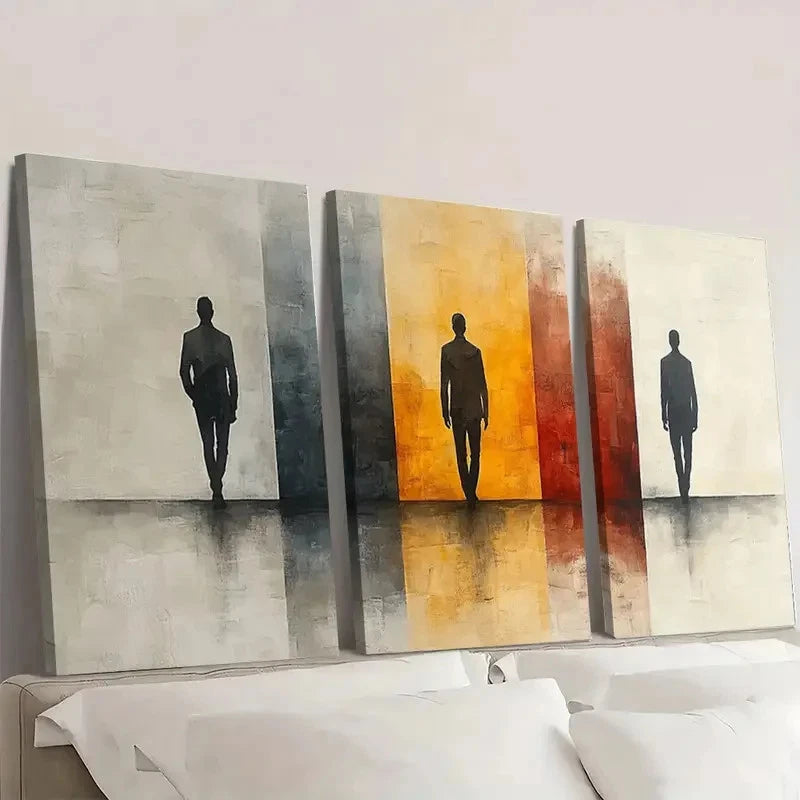 3pcs  Serene Beige Silhouette Figures  SB Wall Art Set Canvas Framed 40x60cm - High Quality Print 100% Australian Made Wall Canvas Ready to Hang - Bella Home Decor