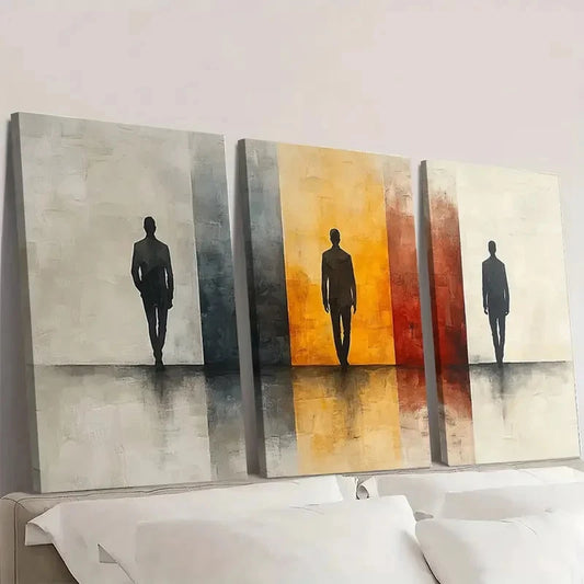3pcs Serene Beige Silhouette Figures SB Wall Art Set Canvas Framed 40x60cm - High Quality Print 100% Australian Made Wall Canvas Ready to Hang