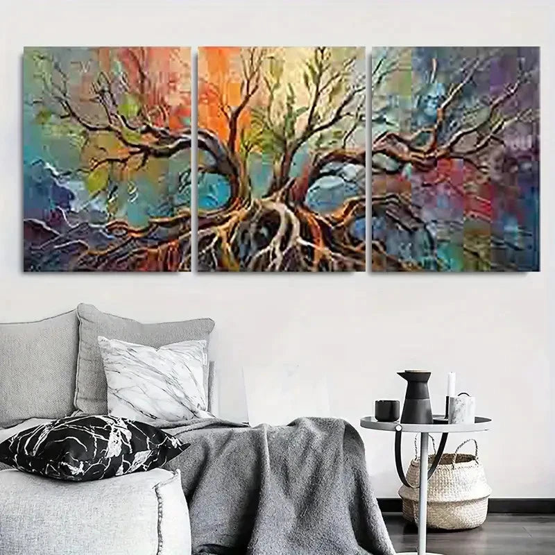 3pcs Colorful Roots & Branches Modern Nature Metal Print Ready to Hang Art - Bella Home Decor