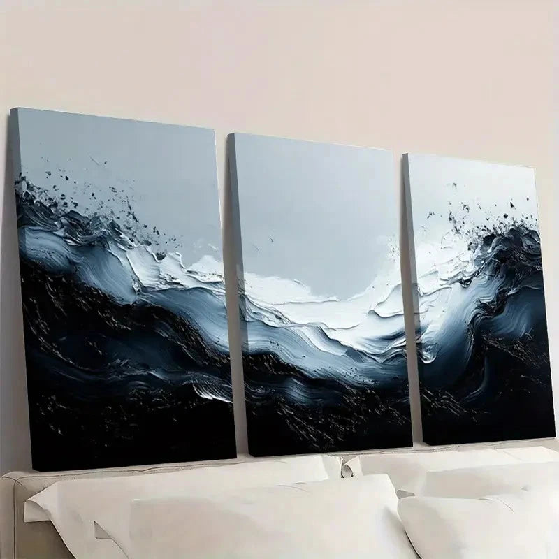 3pcs Gray and Black Textured Wall Decor RT Wall Art Set Canvas Framed 60x90cm - High Quality Print 100% Australian Made Wall Canvas Ready to Hang