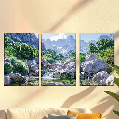 3pcs Green Mountains and Clear Waters Wall Art Set Canvas Framed 50x70cm - High Quality Print 100% Australian Made Wall Canvas Ready to Hang