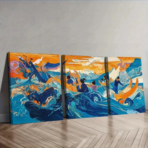 3pcs Messy Ocean Picture Wall Art Set Canvas Unframed - High Quality Print 100% Australian Made Wall Canvas