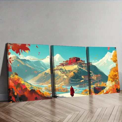 3pcs Potala Palace Autumn Landscape Wall Art Canvas Unframed - High Quality Print 100% Australian Made Wall Canvas