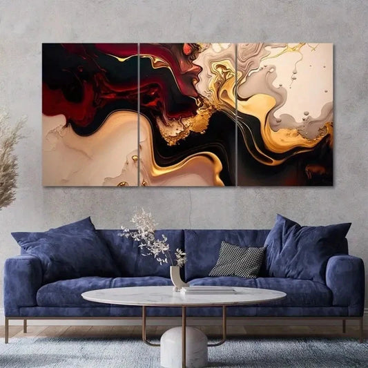 3pcs Luxury Golden , Red Marble GR Wall Art Set Canvas Framed 50x70cm - High Quality Print 100% Australian Made Wall Canvas Ready to Hang
