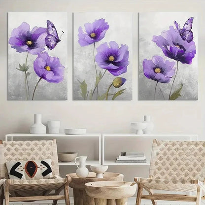 3pcs Flower Poppy Blossom Picture Painting Metal Print Ready to Hang Art - Bella Home Decor
