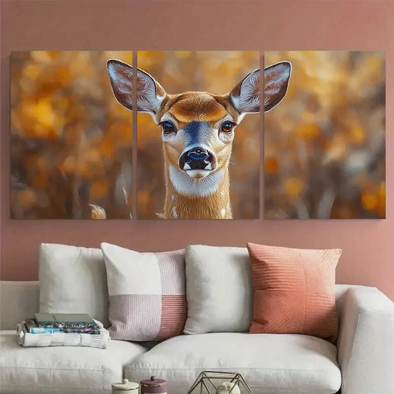3pcs White Tailed Deer Wild Animal Illustration Metal Print Ready to Hang Art - Bella Home Decor