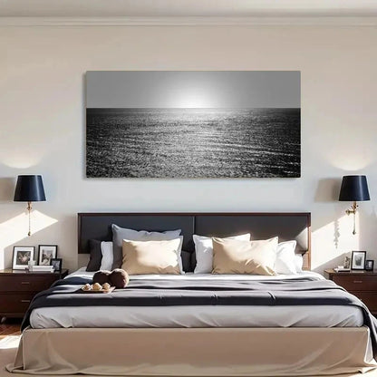 Ocean Monochrome Modern Wall Art Canvas Office Home Room Framed 120x60cm