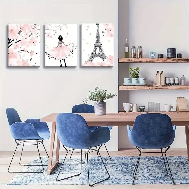 3pcs Parisian Elegance & Cherry Blossom Metal Print Ready to Hang Art - Bella Home Decor