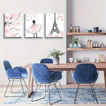 3pcs Parisian Elegance & Cherry Blossom Metal Print Ready to Hang Art - Bella Home Decor