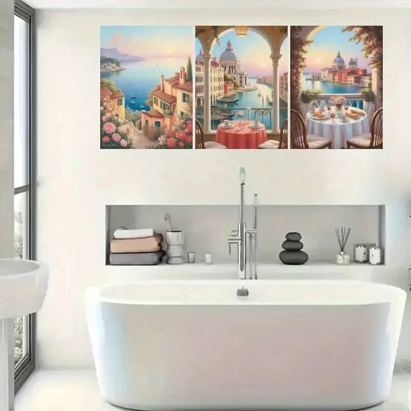 3pcs Coast Venice Canal Florence View Metal Print Ready to Hang Art - Bella Home Decor