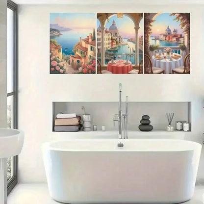 3pcs Coast Venice Canal Florence View Metal Print Ready to Hang Art - Bella Home Decor