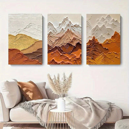 3pcs Abstract Mountain Earth Tone Geometric Metal Print Ready to Hang Art - Bella Home Decor