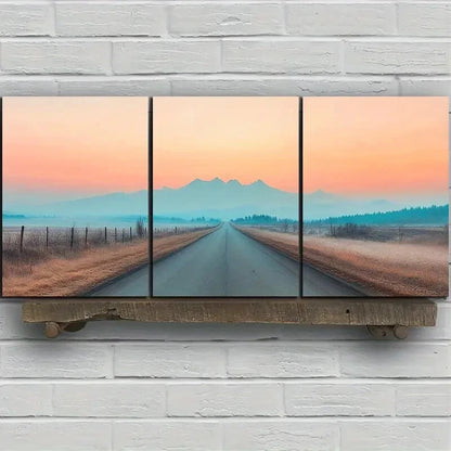 3pcs The Road Under Sunset Glow Metal Print Ready to Hang Art - Bella Home Decor