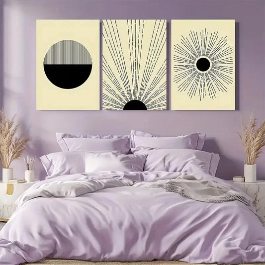 3pcs Boho Geometric Mid-Century Abstract Metal Print Ready to Hang Art