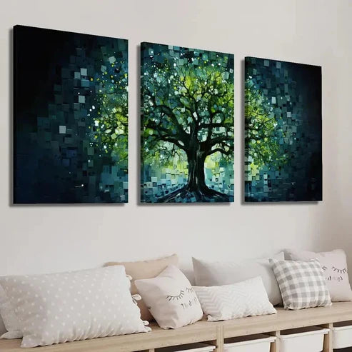 3pcs Abstract Tree of Life Glass Style Wall Art Set Canvas Unframed - High Quality Print 100% Australian Made Wall Canvas - Bella Home Decor