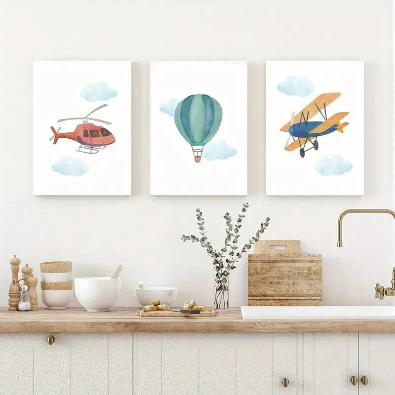 3pcs Artistic Airplane Versatile Seasonal Art Metal Print Ready to Hang Art - Bella Home Decor