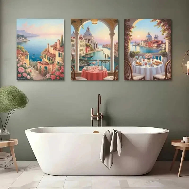 3pcs Coast Venice Canal Florence View Metal Print Ready to Hang Art - Bella Home Decor