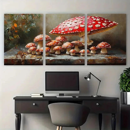 3pcs Nature Still Life False Parasol Mushrooms Metal Print Ready to Hang Art - Bella Home Decor