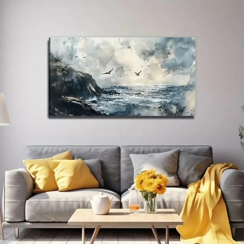 Ocean Reef Birds Wall Art Canvas Office Home Room Framed 120x60cm