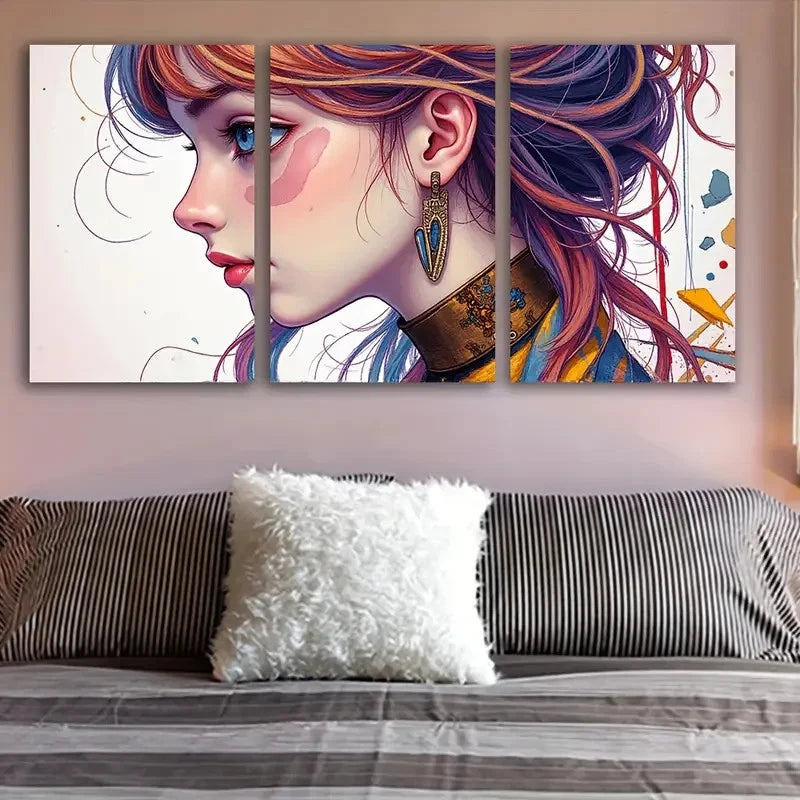 3pcs Colorful Woman Portrait Wall Art Set Canvas Framed 60x90cm - High Quality Print 100% Australian Made Wall Canvas Ready to Hang - Bella Home Decor