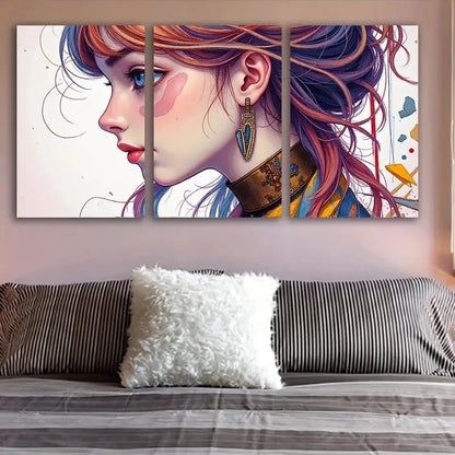 3pcs Colorful Woman Portrait Wall Art Set Canvas Framed 60x90cm - High Quality Print 100% Australian Made Wall Canvas Ready to Hang - Bella Home Decor