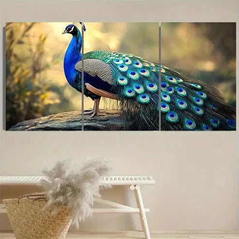 3pcs Peacock Vintage Wall Art Set Canvas Unframed - High Quality Print 100% Australian Made Wall Canvas - Bella Home Decor