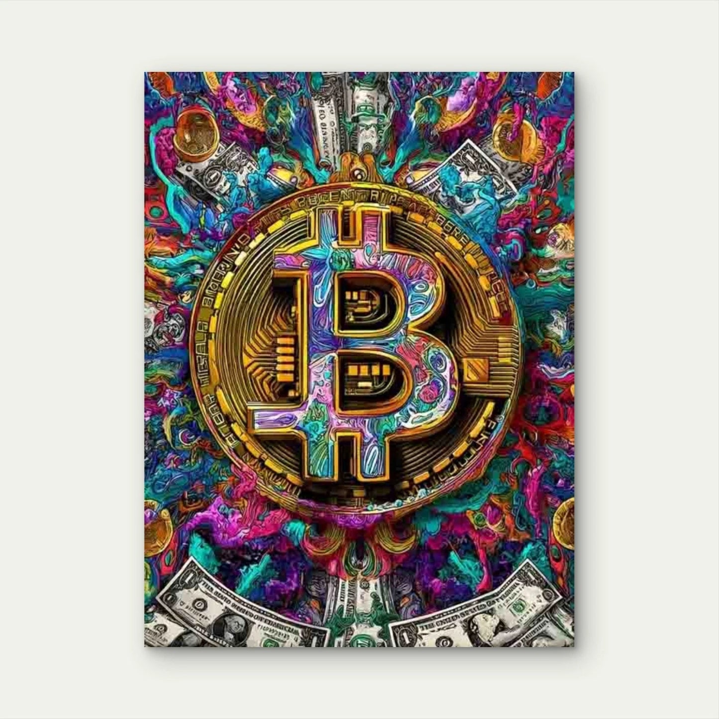 Colorful Bitcoin with Bright, Crypto Art Metal Print Ready to Hang