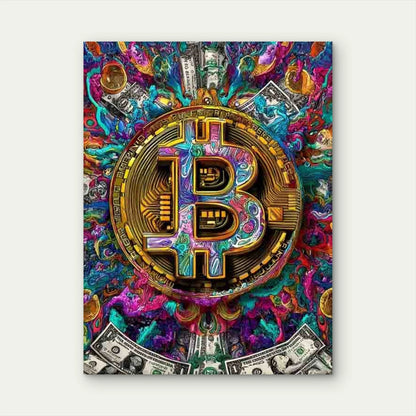 Colorful Bitcoin with Bright, Crypto Art Metal Print Ready to Hang