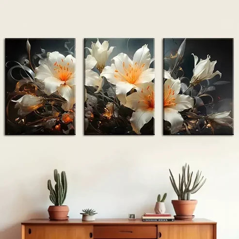 3pcs Featuring Floral Elegant White Painting Wall Art Canvas Unframed - High Quality Print 100% Australian Made Wall Canvas