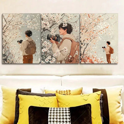3pcs Male Cameraman Holding Camera Wall Art Set Canvas Framed 40x60cm - High Quality Print 100% Australian Made Wall Canvas Ready to Hang