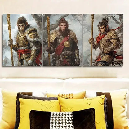 3pcs The Monkey King Mythology Theme Wall Art Set Canvas Unframed - High Quality Print 100% Australian Made Wall Canvas