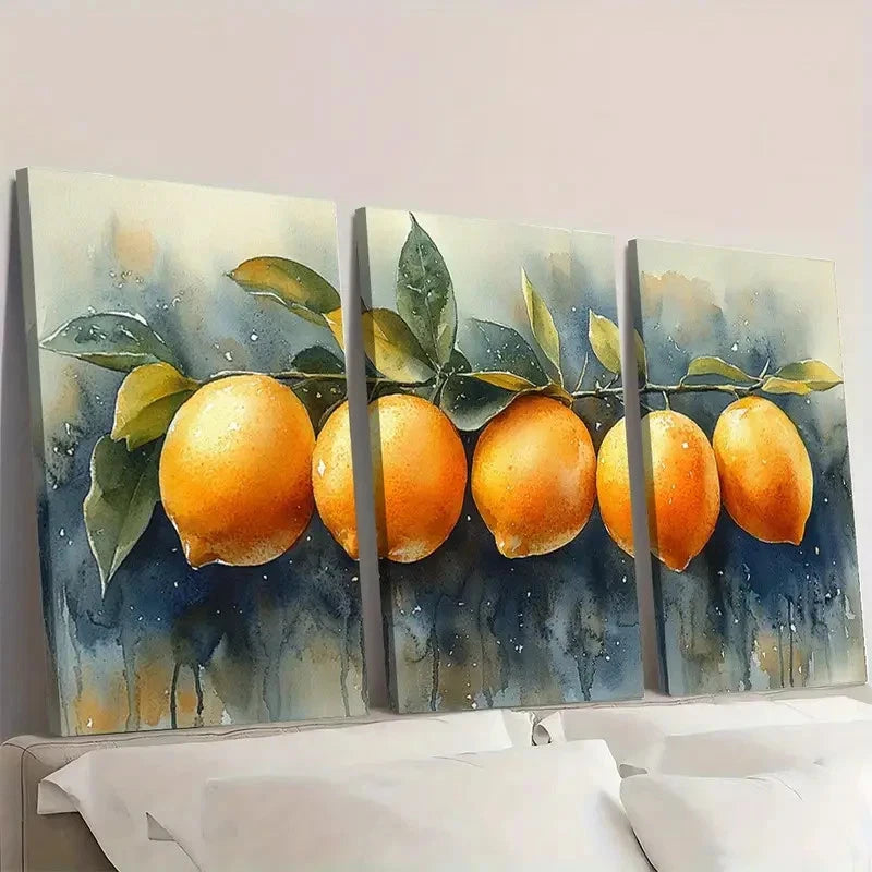 3pcs  Lemon Tree Citrus Art LT    Wall Art Set Canvas Framed 50x70cm - High Quality Print 100% Australian Made Wall Canvas Ready to Hang - Bella Home Decor