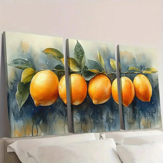 3pcs Lemon Tree Citrus Art LT Wall Art Set Canvas Framed 50x70cm - High Quality Print 100% Australian Made Wall Canvas Ready to Hang