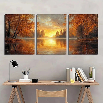 3pcs River Sunset Trees Scenery Metal Print Ready to Hang Art - Bella Home Decor